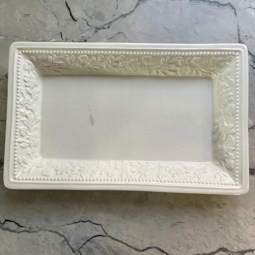 Vintage Italian Creamware Serving Platter with Floral Rim by Ceramica‎ Stefani